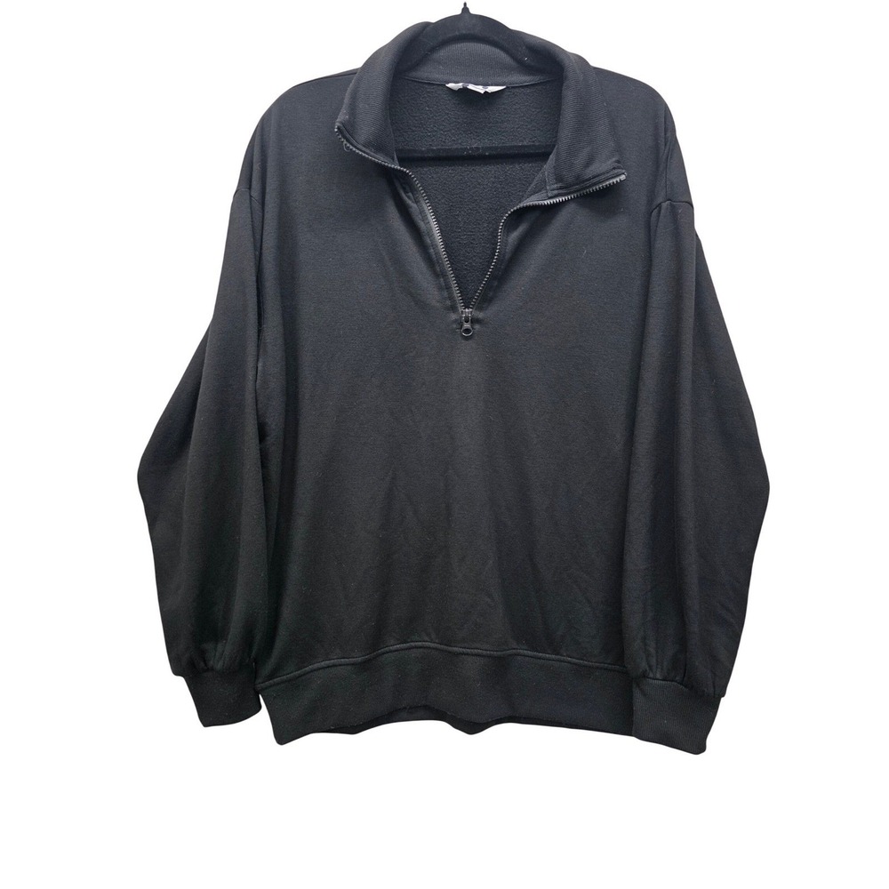 Three Dots Womens Black Quarter Zip Pullover Sweatshirt Relaxed Fit Large L